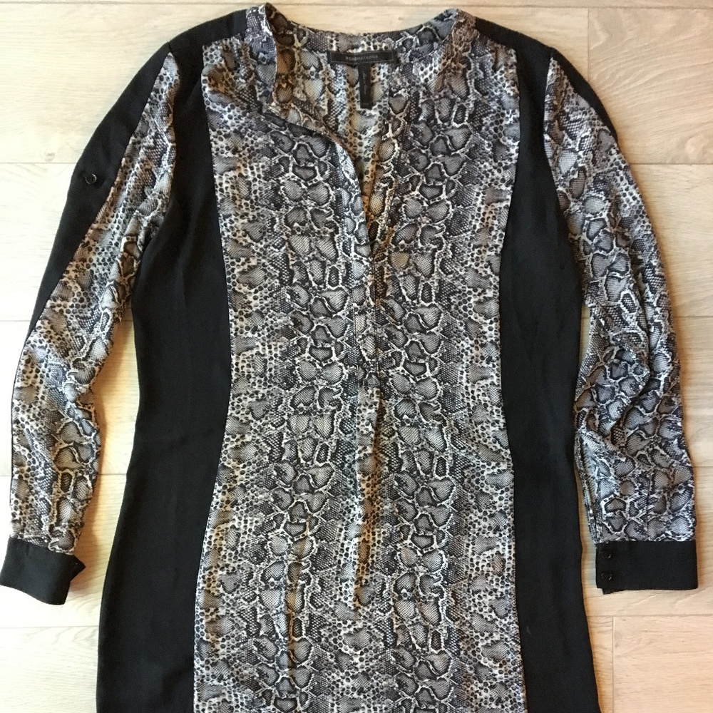 BCBG Maxamaria Snakeskin Long Sleeve Dress Black